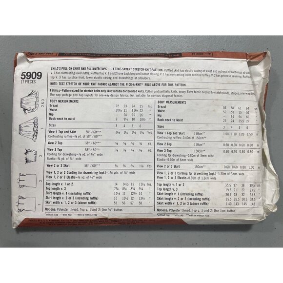 80s Simplicity 5909 Sewing Pattern Size 4-5-6 Kids Skirt Pullover Top UNCUT - Picture 3 of 6